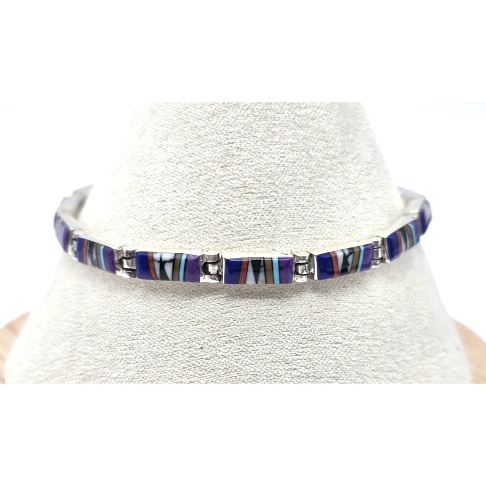 Multi-Gemstone Bracelet Sterling‎ Silver Hinged Adjustable 6.75"-7" Signed NWOT